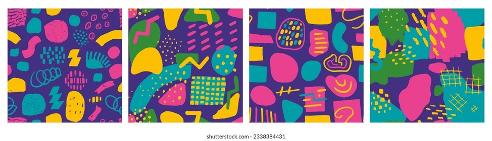 Dark Seamless Grunge Decorative Watercolor Doodle. Light Repetitive Classic Modern Illustration, Seamless Card. Purple Endless Trend Simple Textile Backdrop