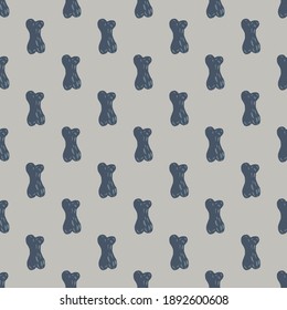 Dark seamless hand drawn pattern with doodle bones silhouettes. Grey background. Pet toys design. Stock illustration. Vector design for textile, fabric, giftwrap, wallpapers.