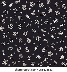 Dark Seamless Medical Pattern. Isolated on White Background. Editable pattern in swatches.