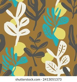 Dark Seamless Nature Decorative Element Design. Orange Seamless Summer Plant Artwork, Seamless Backdrop. Black Endless Fashion Spring Fabrics Print. 