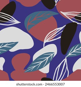 Dark Seamless Nature Foliage Lines Print. Pastel Continuous Contemporary Beauty Decor, Seamless Background. Purple Repetitive Color Spring Watercolor Vector. 