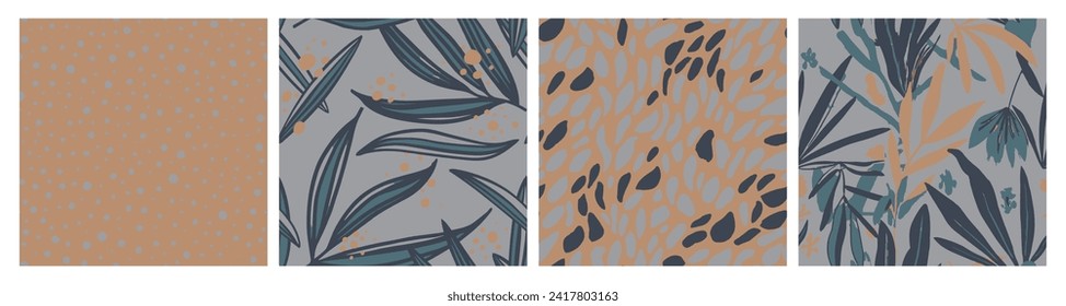 Dark Seamless Nature Palm Invitation Wallpaper. Orange Continuous Doodle Vintage Fabrics, Seamless Vector. Light Repeated Fashion Tropic Watercolor Set. 