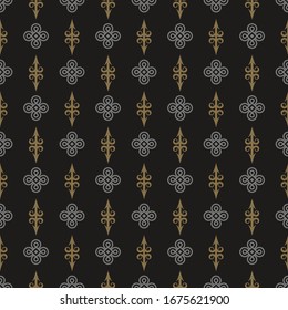 Dark Seamless Pattern In Asian Style | Colors: Black, Gold, Gray | Modern Background Vector | Wallpaper For Interior Design