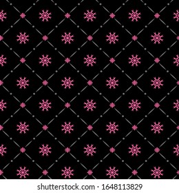 Dark seamless pattern. Background pattern in retro style. Textile design texture. Black and pink color. Wrapping paper design. Vector.