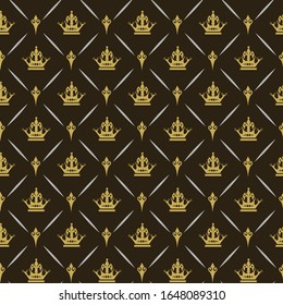 Dark seamless pattern. Background pattern in royal style. Textile design texture. Gold color. Wrapping paper design. Vector image