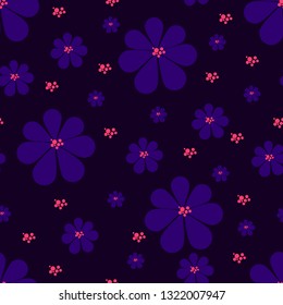 Dark seamless pattern with blue flowers 