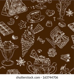 Dark seamless pattern of candy and ice cream