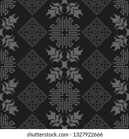 Dark seamless pattern in Chinese Japanese style vector graphics