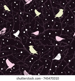 Dark seamless pattern with color birds