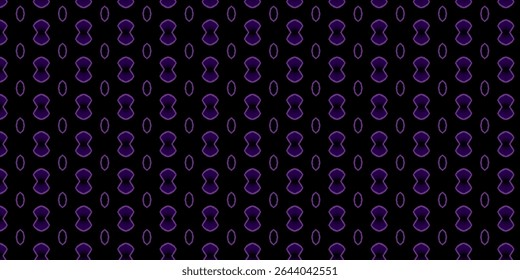 Dark seamless pattern featuring glowing purple hourglass forms on black background. A bold and futuristic design great for digital art and edgy fashion textiles.