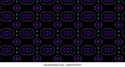 Dark seamless pattern with glowing purple clouds and teal highlights. Futuristic digital background suitable for textiles, web design, and prints.