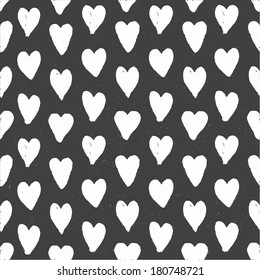 Dark seamless pattern of hand drawn white hearts