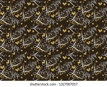 Dark seamless pattern with an inscription love you vector graphics