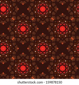 Dark seamless pattern with kaleidoscope flowers