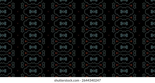 Dark seamless pattern with neon-style clouds, stars, and abstract shapes in red and cyan lines. Perfect for neon, digital, futuristic, and night themed projects.

