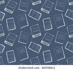 Dark seamless pattern with notebooks and books