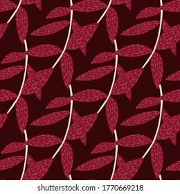 Dark seamless pattern with pink branches on black background. Perfect for wallpaper, web page background, fabric print, wrapping paper. Vector illustration.