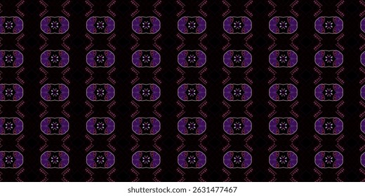 Dark Seamless Pattern with Purple Abstract Faces and Artistic Lettering