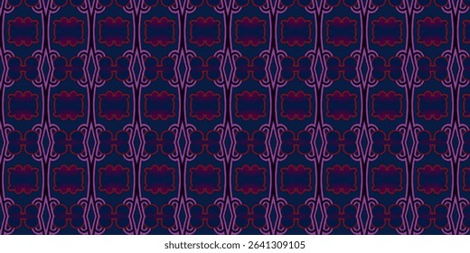 Dark seamless pattern with red and purple hues forming ornate floral tile motifs. Great for fabric, wallpapers, or vintage-inspired digital design elements.