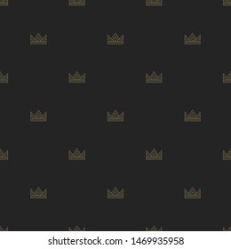 Dark seamless pattern in retro style with a gold crown. Can be used for premium royal party. 