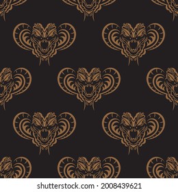 Dark seamless pattern with snake head. Vector illustration.