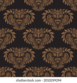 Dark seamless pattern with snake head. Vector illustration.