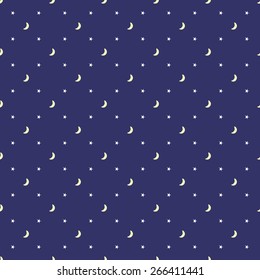 Dark seamless pattern of stars and moon
