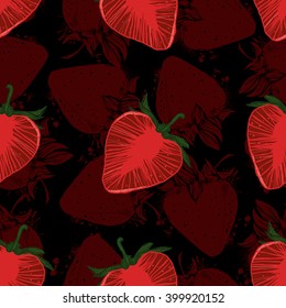 Dark seamless pattern with stylized strawberries.