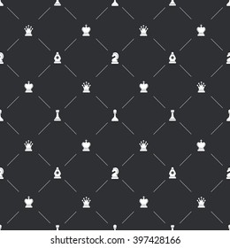 Dark seamless pattern with white chess icons for book endpaper 