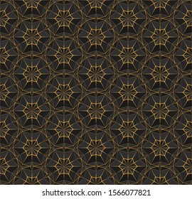 Dark seamless polygonal pattern with triangles. Black texture with bright orange thin lines. Vector geometric illustration for background, wallpaper interior, textile, wrapping paper and print design.