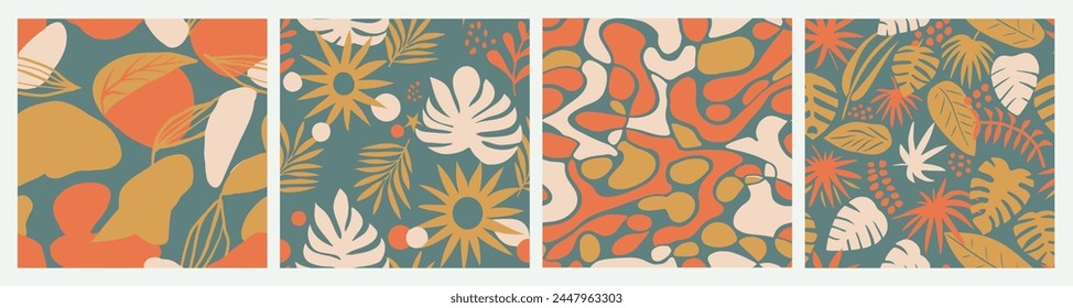 Dark Seamless Summer Decorative Element Texture. Blue Endless Color Organic Decor, Seamless Design. Vibrant Continuous Fashion Plant Shape Collection. 