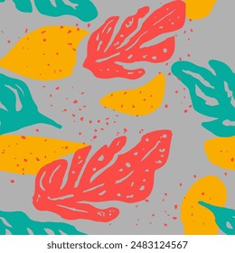 Dark Seamless Summer Foliage Decor Print. Yellow Repetitive Nature Vintage Textile, Seamless Art. Purple Continuous Classic Trendy Template Design. 