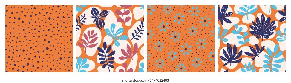 Dark Seamless Summer Modern Scribble Collection. Purple Repetitive Creative Tropic Textile, Seamless Backdrop. Vivid Continuous Classic Palm Artwork Texture. 