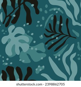Arte Textil De Verano Oscuro Y Sin Mareas. Elemento Moderno De La Naturaleza Verde Sin Marea, Papel De Techo Sin Maravillas. Vector de Quill Artista de color blanco sin fin. 