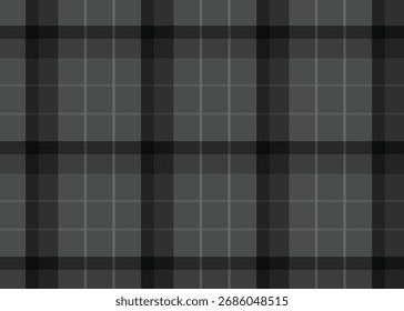 Dunkles, nahtloses Tartan-Plaid-Muster in Schwarz- und Grautönen, perfekt für Textilien, Verpackungen, Digitalpapier und stilvolle Designprojekte.
