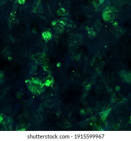 Textura oscura sin costura con elementos brillantes verdes. Resumen de fondo vectorial para página web, fondo de banners, tela, decoración doméstica, envoltura