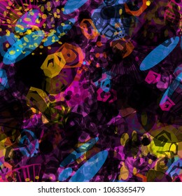 Dark seamless texture with light particles. Stylized floral elements. Abstract vector background for web page, banners backdrop, fabric, home decor, wrapping