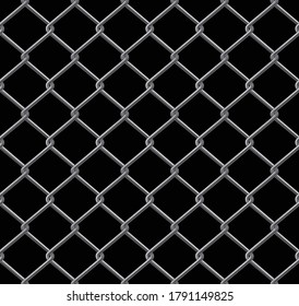 Dark seamless texture. Realistic black mesh metal fence structure. Vector background patters of mma cage.