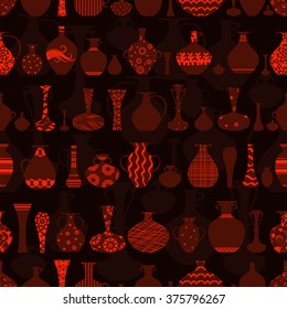 dark seamless texture with rows of variety vases 