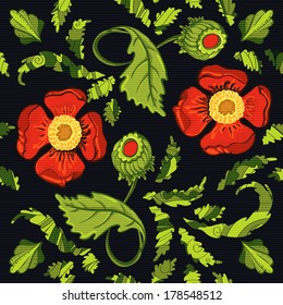 Dark seamless vector pattern with floral pattern