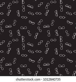 Dark seamless vector pattern with outline sunglasses and eyeglasses
