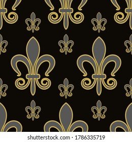 Dark seamless vintage pattern, wallpaper texture, floral background pattern. Sample template. Gold and black colors. For fabrics, covers, posters, interior design or wallpaper. Vector background image