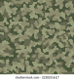 Dark Seamless War Vector Commando Art. Repeated Khaki Abstract Graphic Combat Background.  Green Seamless Colorful Digital Military Wallpaper. Brown Pixel Soldier Fabric. 