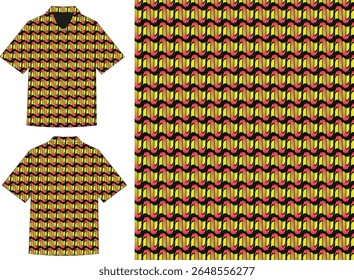 Padrão de onda escuro e uniforme com ênfase amarela e vermelha no plano de fundo preto. Elegante e arrojado para moda moderna, roupas de rua e design gráfico arrojado.