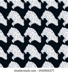 Dark seamless wild fauna seamless arctic pattern with polar bear ornament. Black background. Simple design. Perfect for fabric design, textile print, wrapping, cover. Vector illustration.