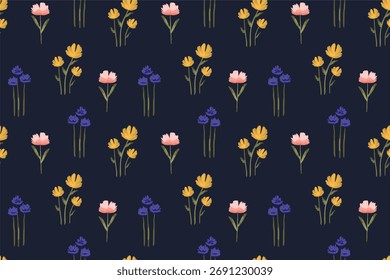 Dark Seamless Wildflower Pattern Vector Background
