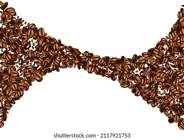 Dark Seed Drawn Vector White Background. Sketch Arabic Frame. Brown Realistic Pile Illustration. Roasted Grain Banner.