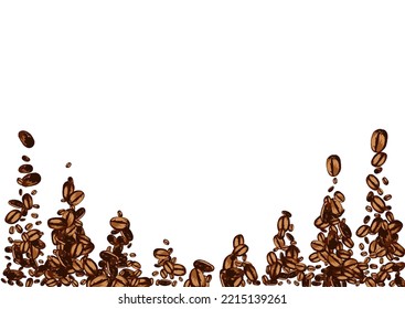 Fondo blanco del vector de la semilla oscura. Afiche de la Pila Asada. Ilustración Árabe Gráfica Marrón. Esbozar textura de EspressoCafé.