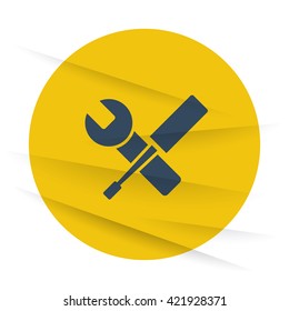 Dark Service icon label on wrinkled paper