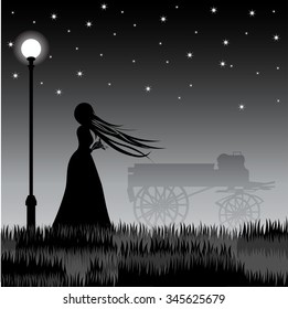dark shadow of woman on night scene vector